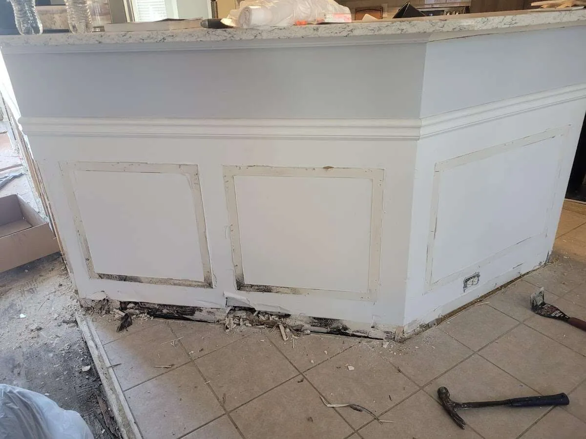 Water damage and mold on kitchen during Sewage Cleanup & Sanitation in Lauderhill